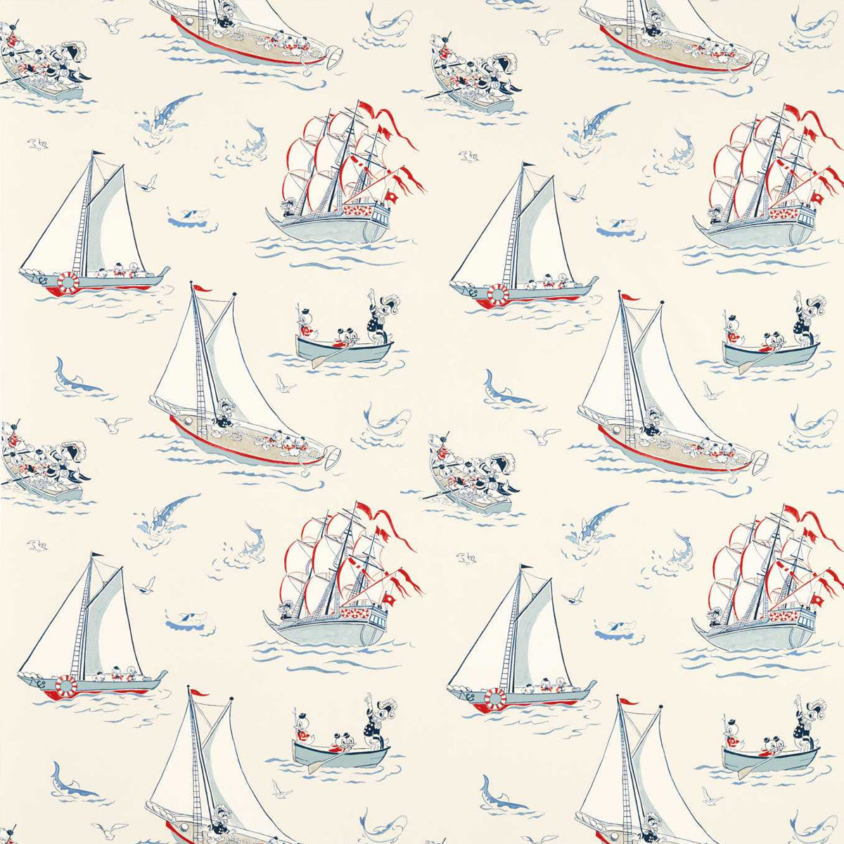Sanderson X Disney &#39;Donald Nautical - Sea Salt&#39; Fabric