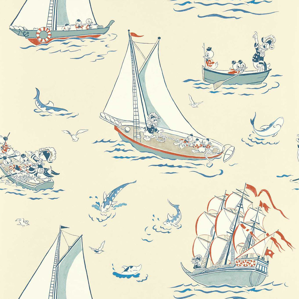 Sanderson X Disney &#39;Donald Nautical - Sea Salt&#39; Wallpaper