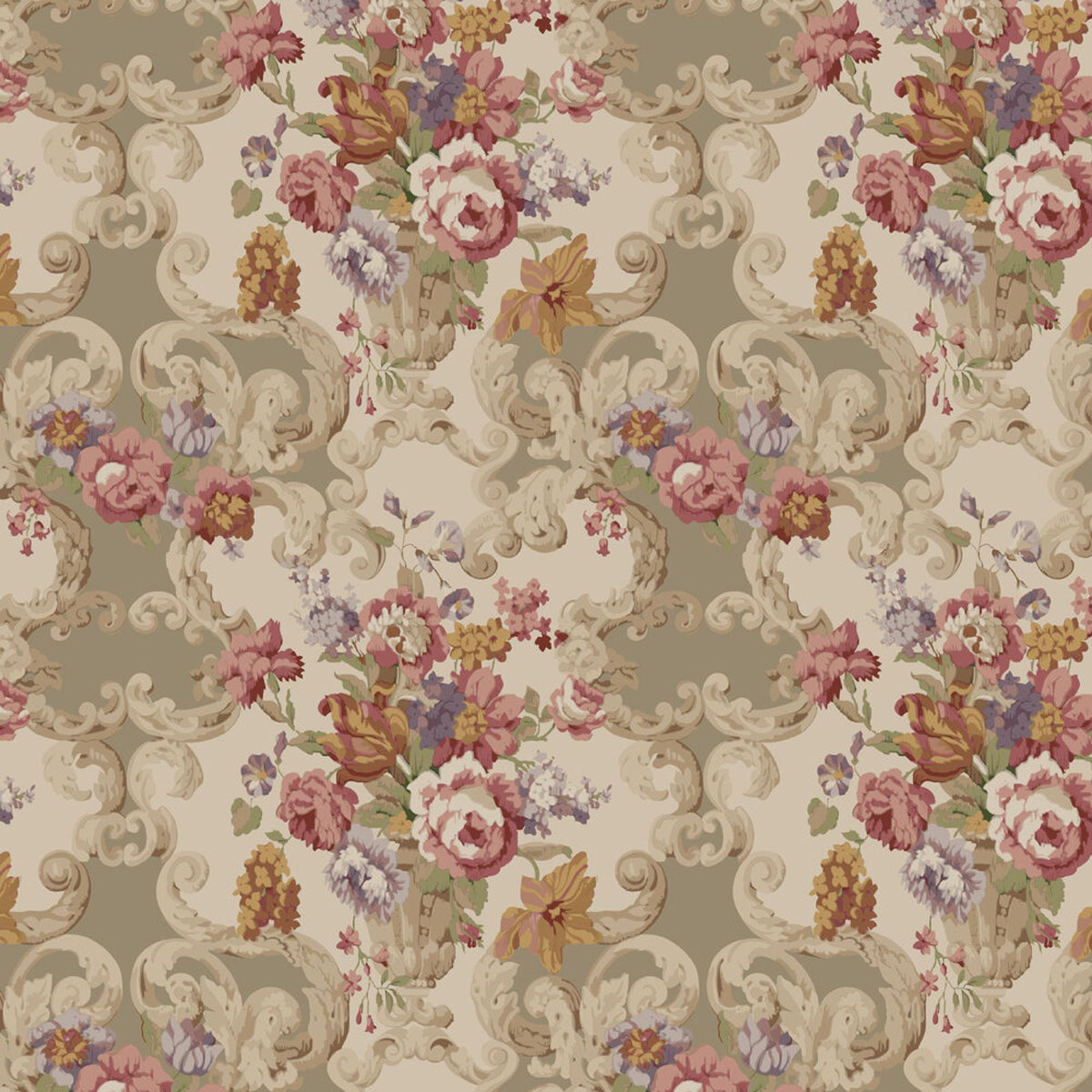 Mulberry Home &#39;Floral Rococo - Red/Plum&#39; Wallpaper