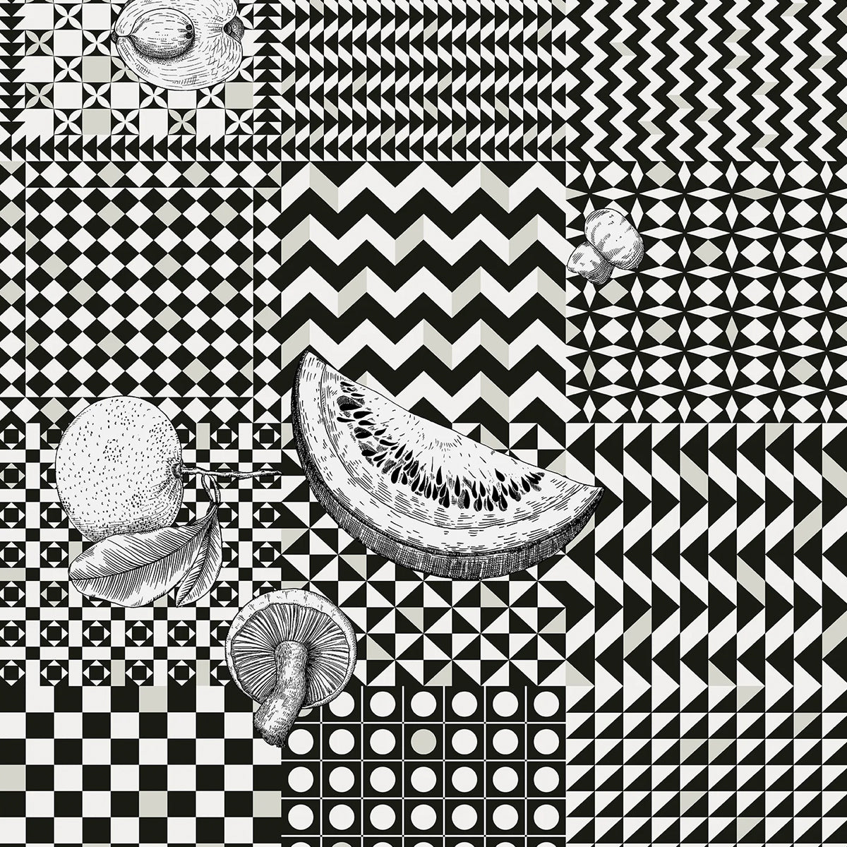 Cole &amp; Son &#39;Frutta e Geometrico - Black &amp; White&#39; Wallpaper