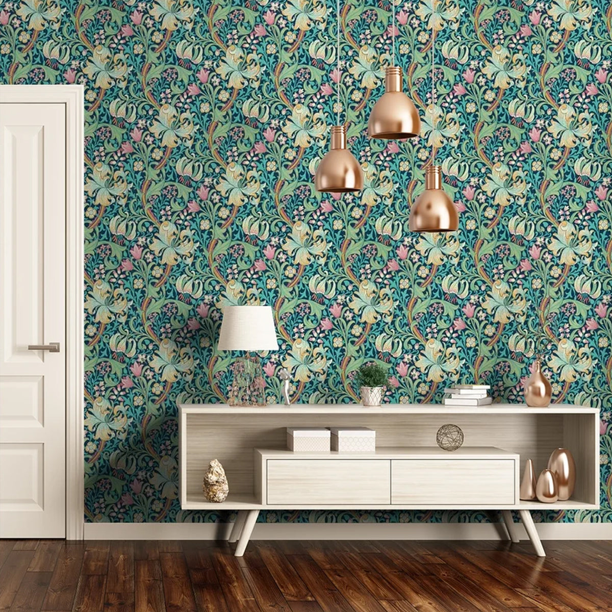 Morris &amp; Co &#39;Golden Lily - Galactic Ink&#39; Wallpaper