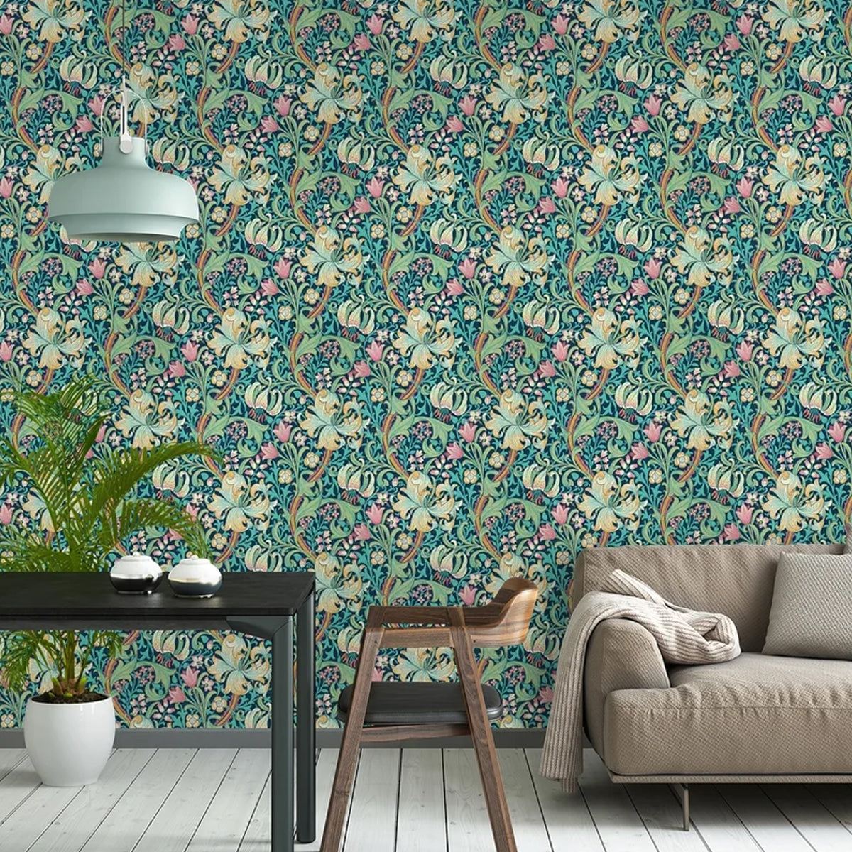 Morris &amp; Co &#39;Golden Lily - Galactic Ink&#39; Wallpaper