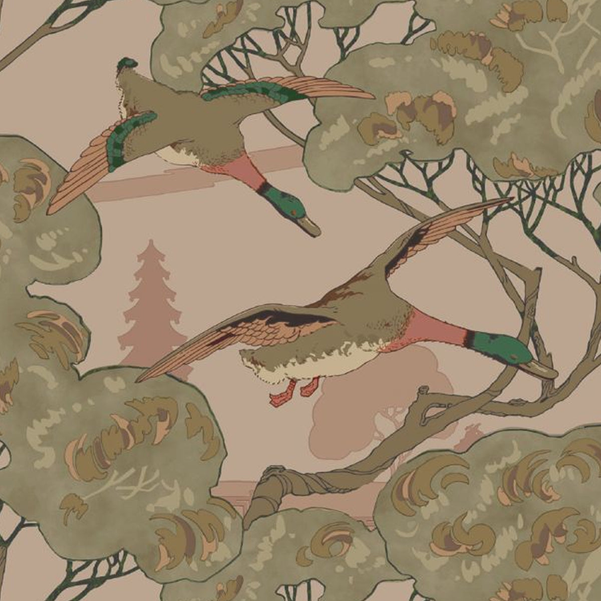 Mulberry Home &#39;Grand Flying Ducks - Plaster&#39; Wallpaper