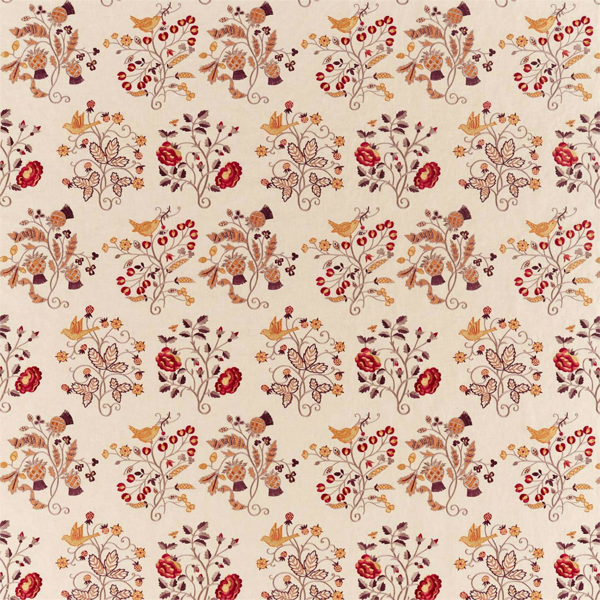 Morris &amp; Co &#39;Newill Embroidery - Wine/Saffron&#39; Fabric