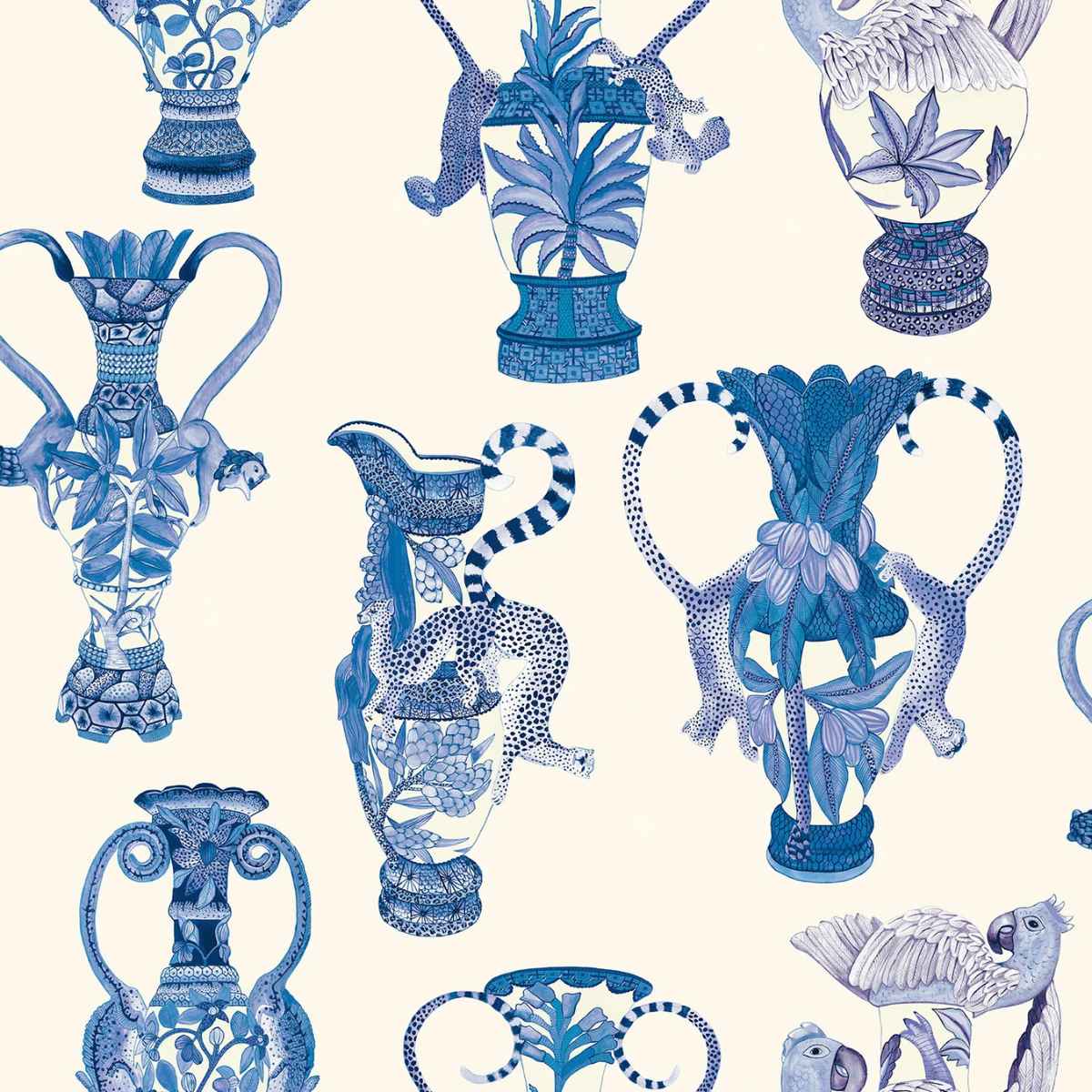 Cole &amp; Son &#39;Khulu Vases - &#39;China Blue on Pale Cream&#39; Wallpaper