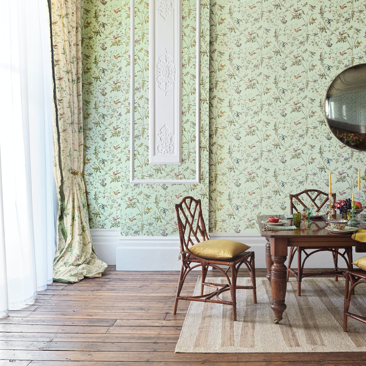 Cole &amp; Son &#39; Hummingbirds - Multi, Old Olive on Duck Egg Mica&#39; Wallpaper