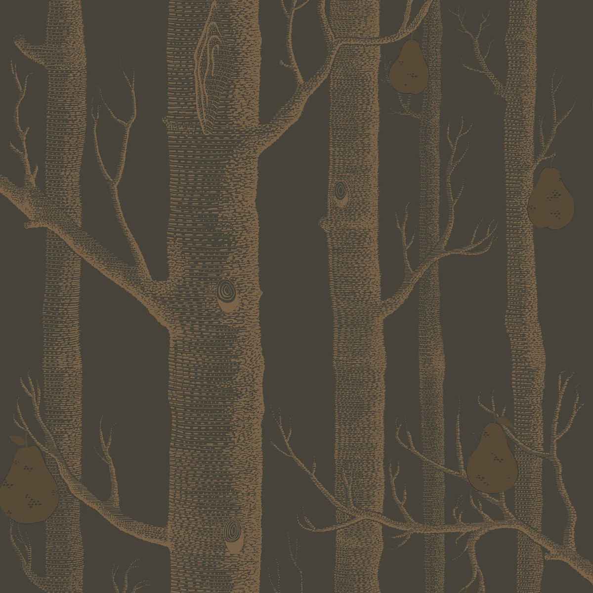 Cole &amp; Son &#39;Woods and Pears - Metallic Bronze on Charcoal&#39; Wallpaper