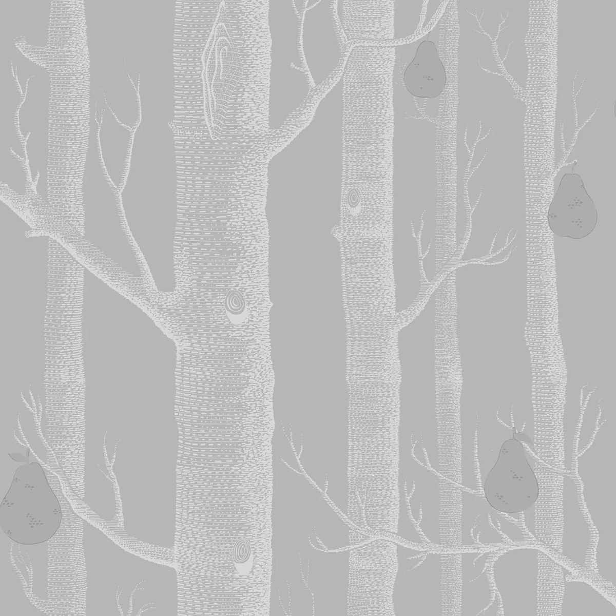 Cole &amp; Son &#39;Woods and Pears - White &amp; Metallic Silver on Grey&#39; Wallpaper