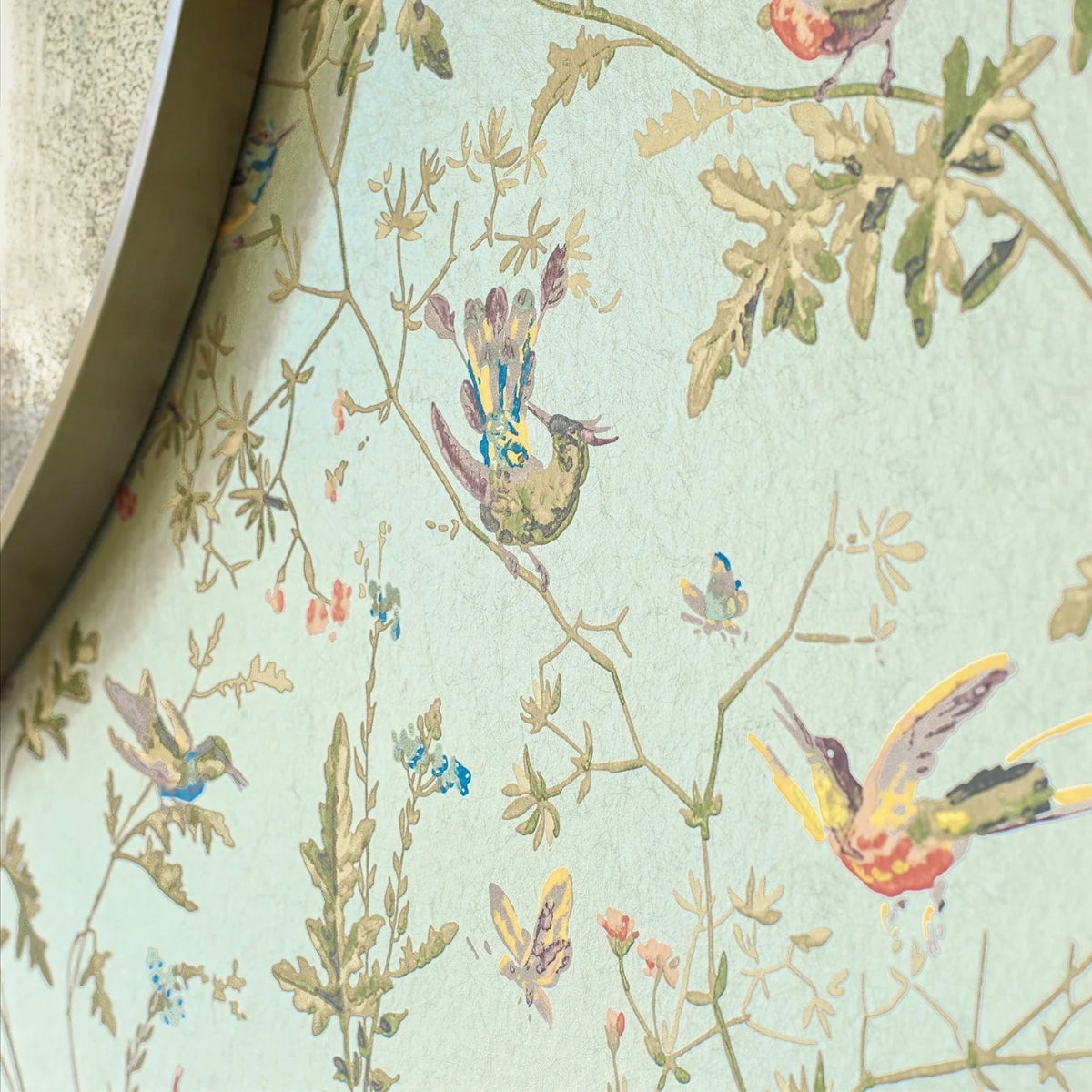 Cole &amp; Son &#39; Hummingbirds - Multi, Old Olive on Duck Egg Mica&#39; Wallpaper