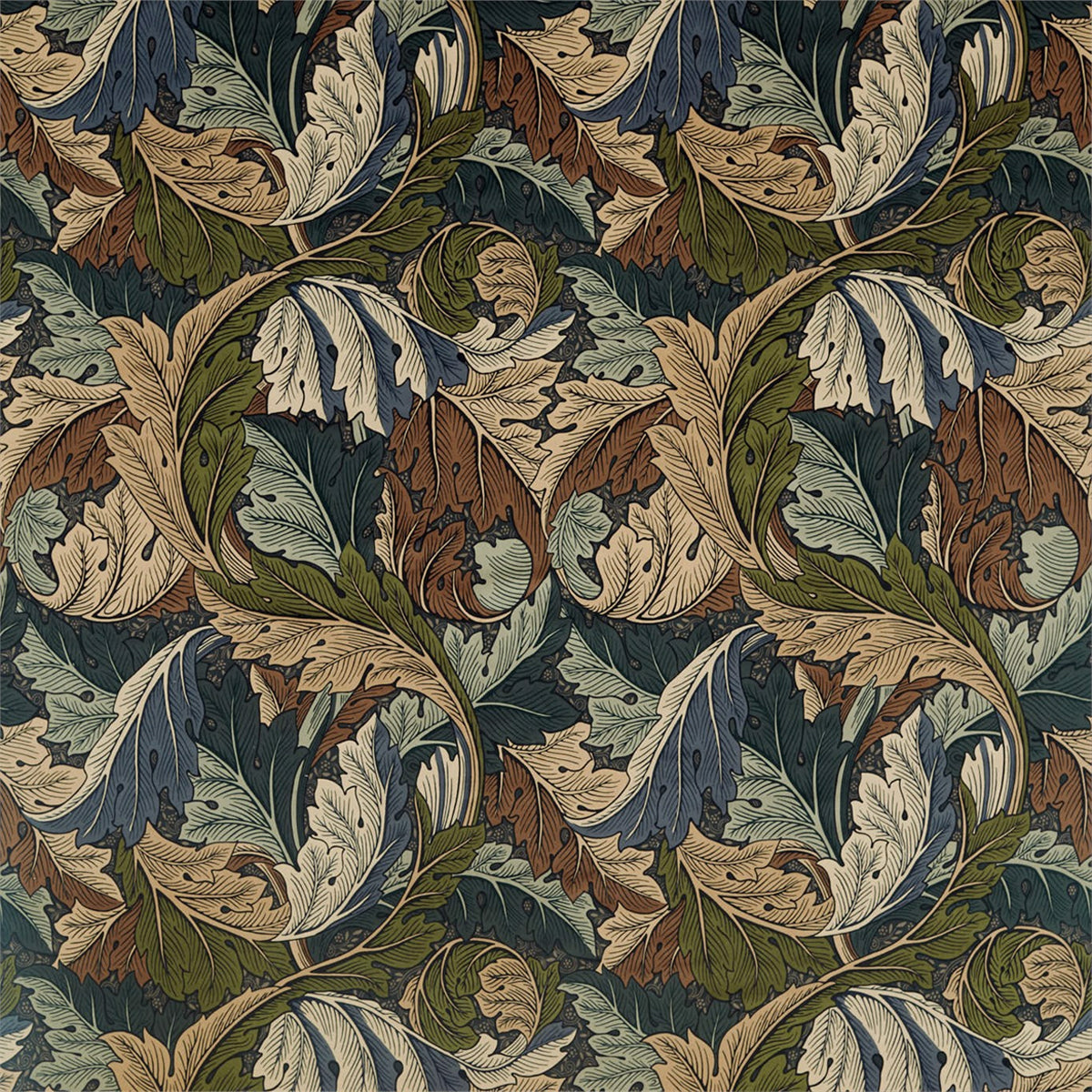 Morris &amp; Co &#39;Acanthus Velvet - Slate Blue/Thyme&#39; Fabric