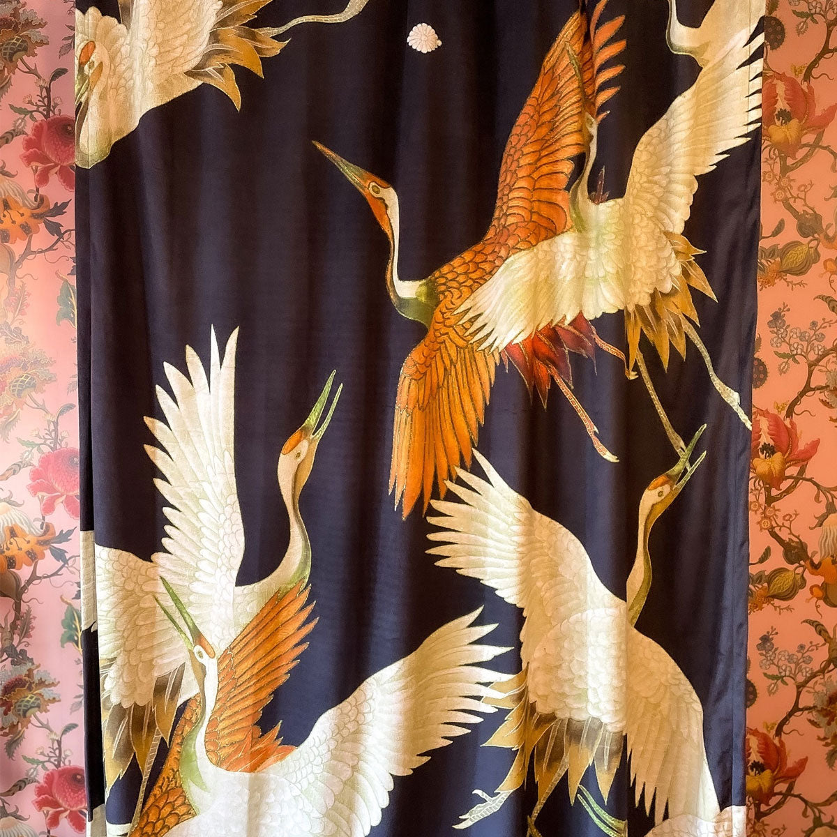 Crane Black Printed Velvet Panel Curtain