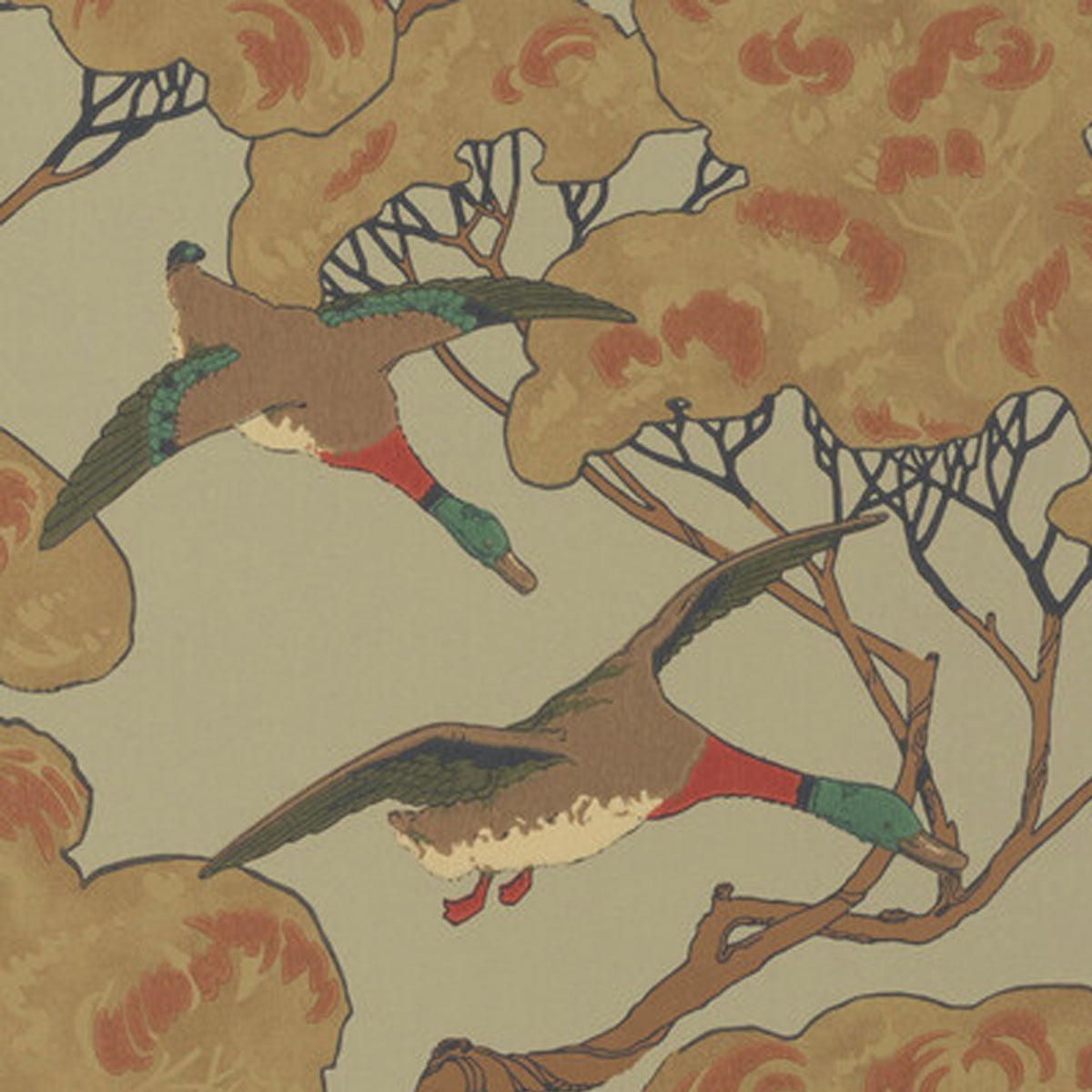 Mulberry Home &#39;Flying Ducks - Sky/Moss&#39; Wallpaper