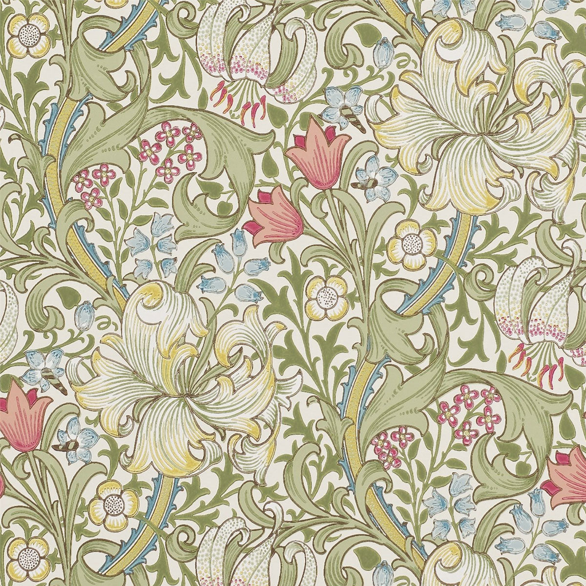 Morris &amp; Co &#39;Golden Lily - Green/Red&#39; Wallpaper