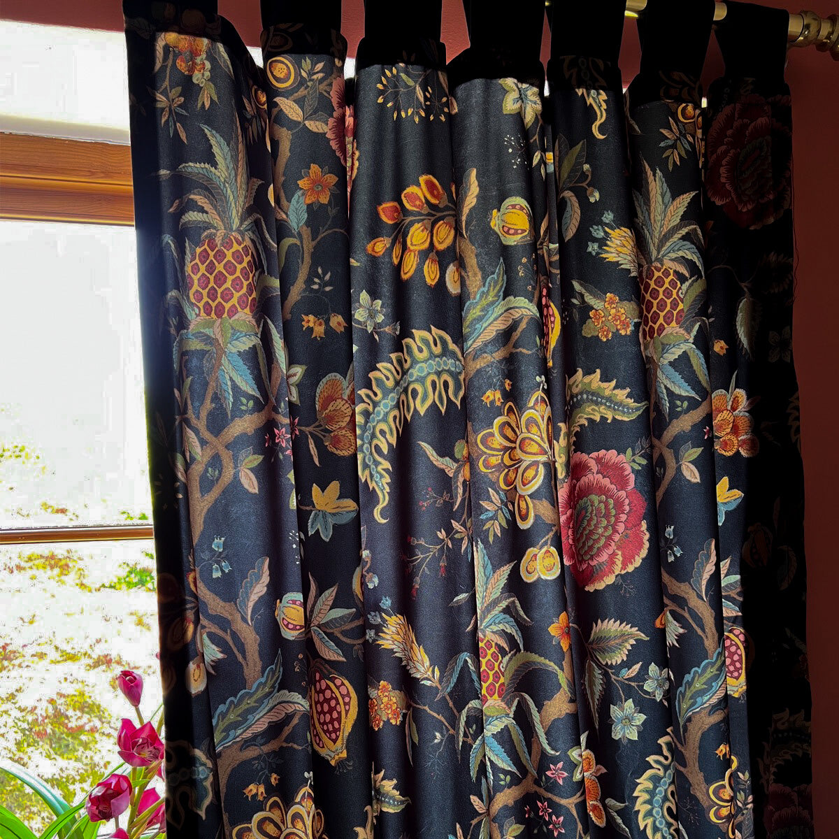 Pompadour Black Printed Velvet Panel Curtain