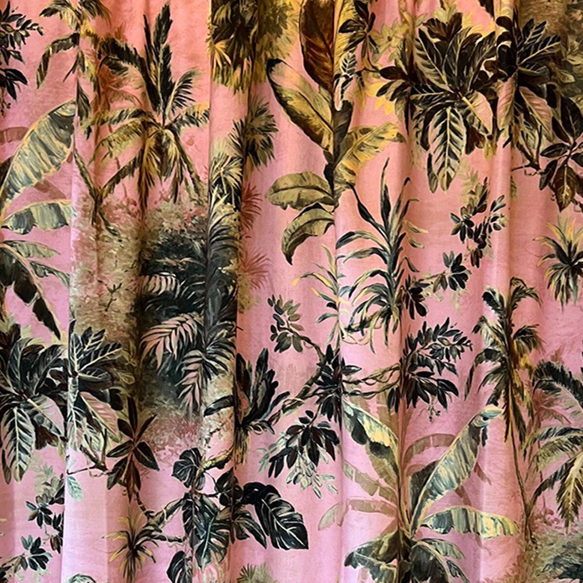 Timor Blush Printed Velvet Panel Curtain