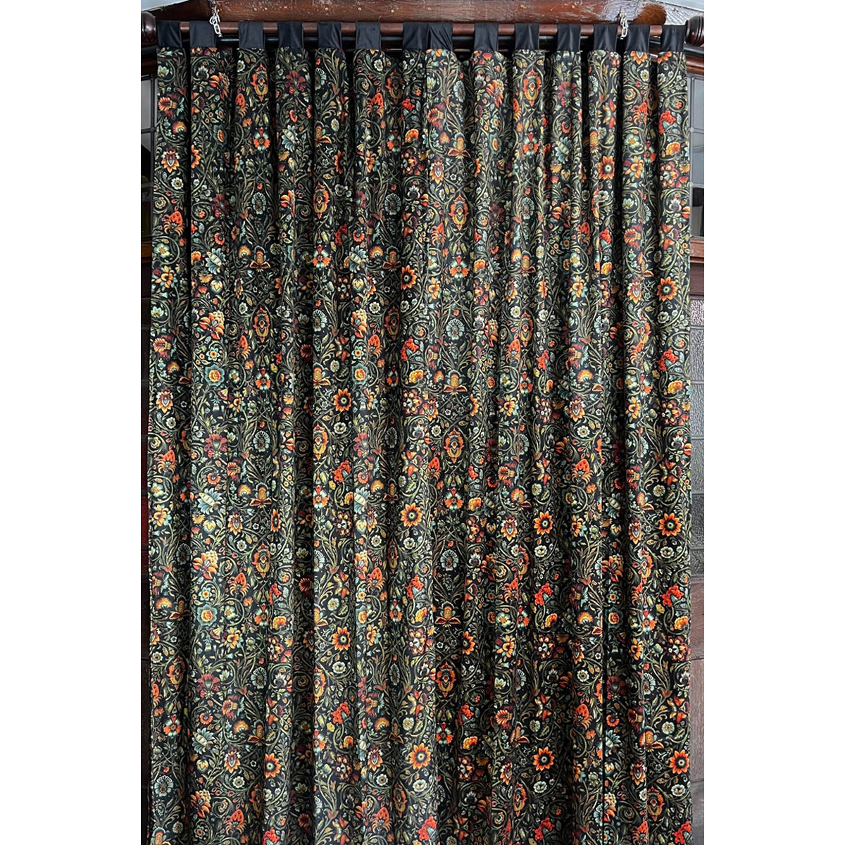 Black And Amber Baroda Printed Velvet Panel Curtain