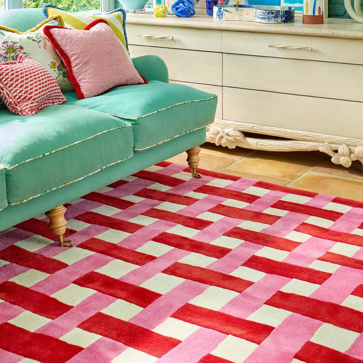 Harlequin X Sophie Robinson &#39;Basketwave - Coral/Rose&#39; Rug