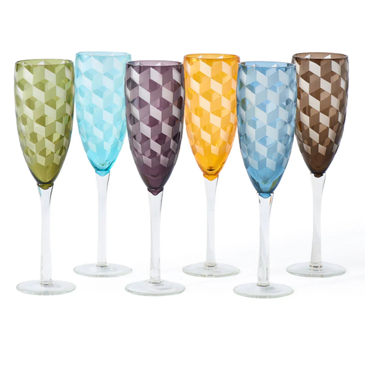 Blocks Multicoloured Champagne Glasses Set of 6 - Polspotten