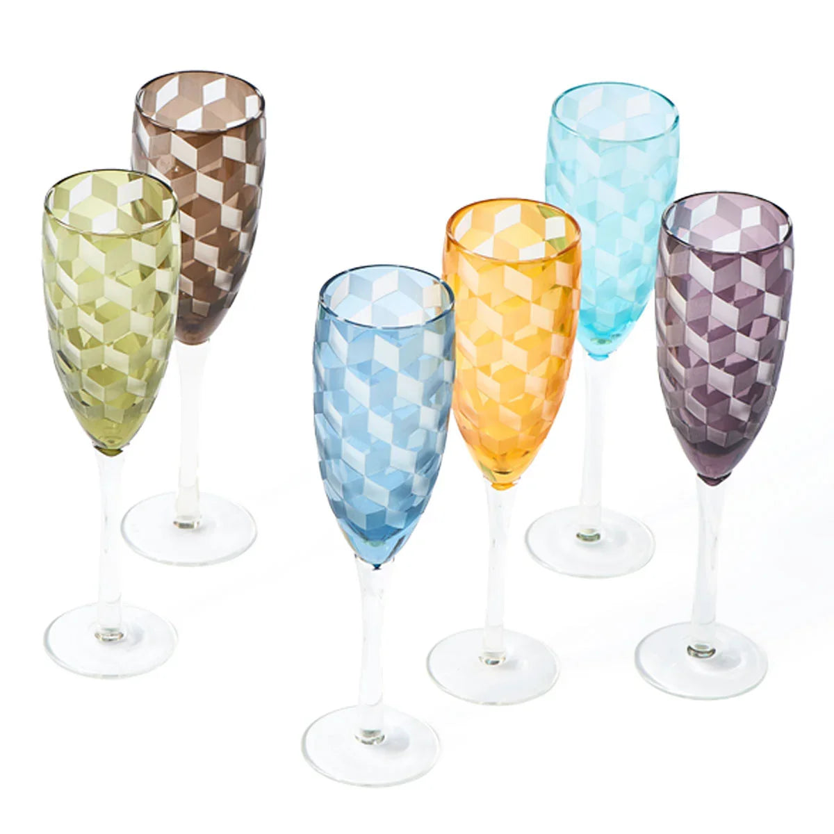 Blocks Multicoloured Champagne Glasses Set of 6 - Polspotten