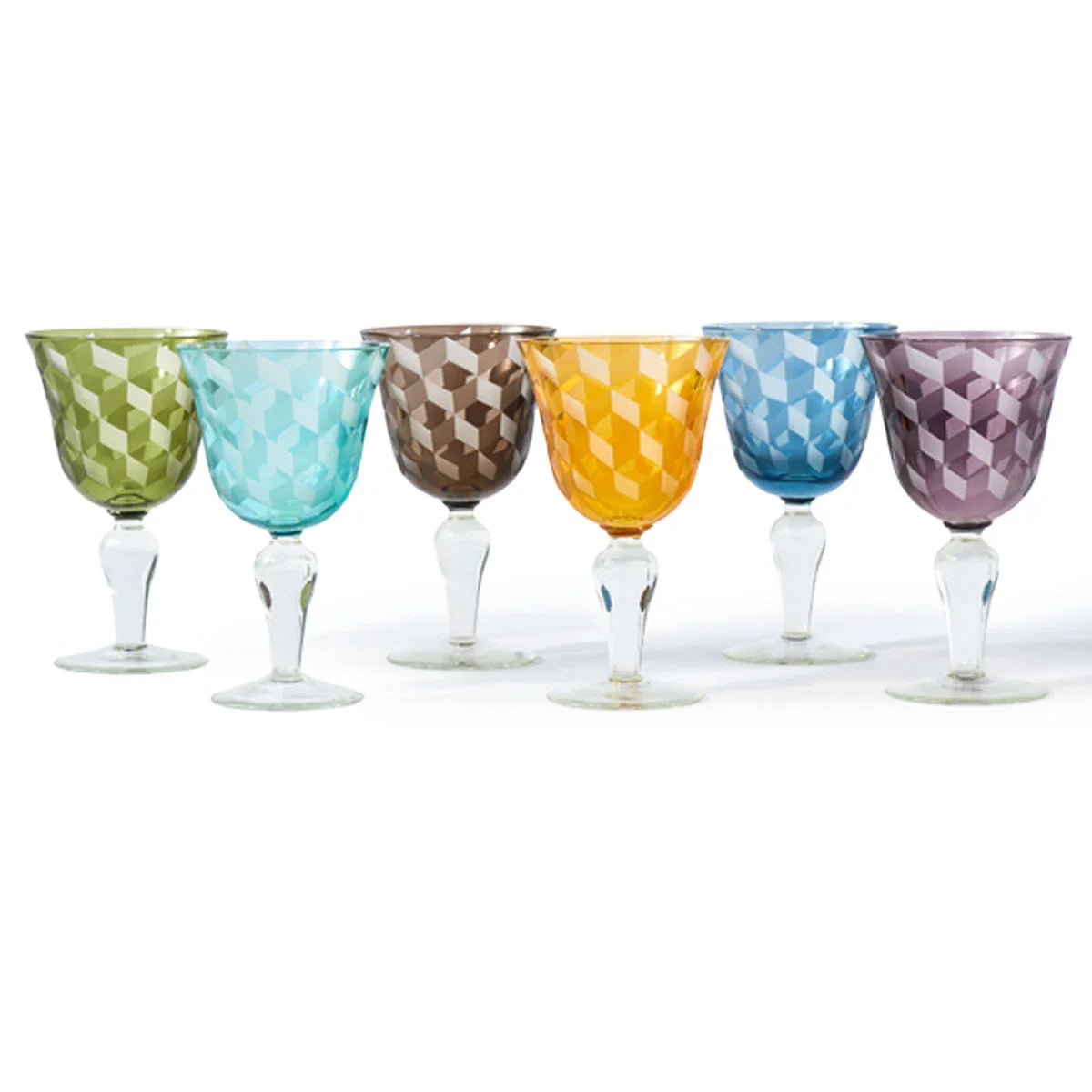 Blocks Multicoloured Wine Glasses Set of 6 - Polspotten