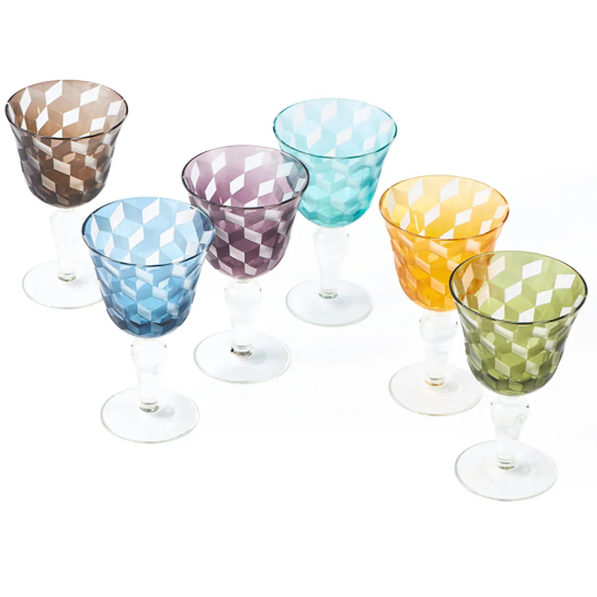 Blocks Multicoloured Wine Glasses Set of 6 - Polspotten