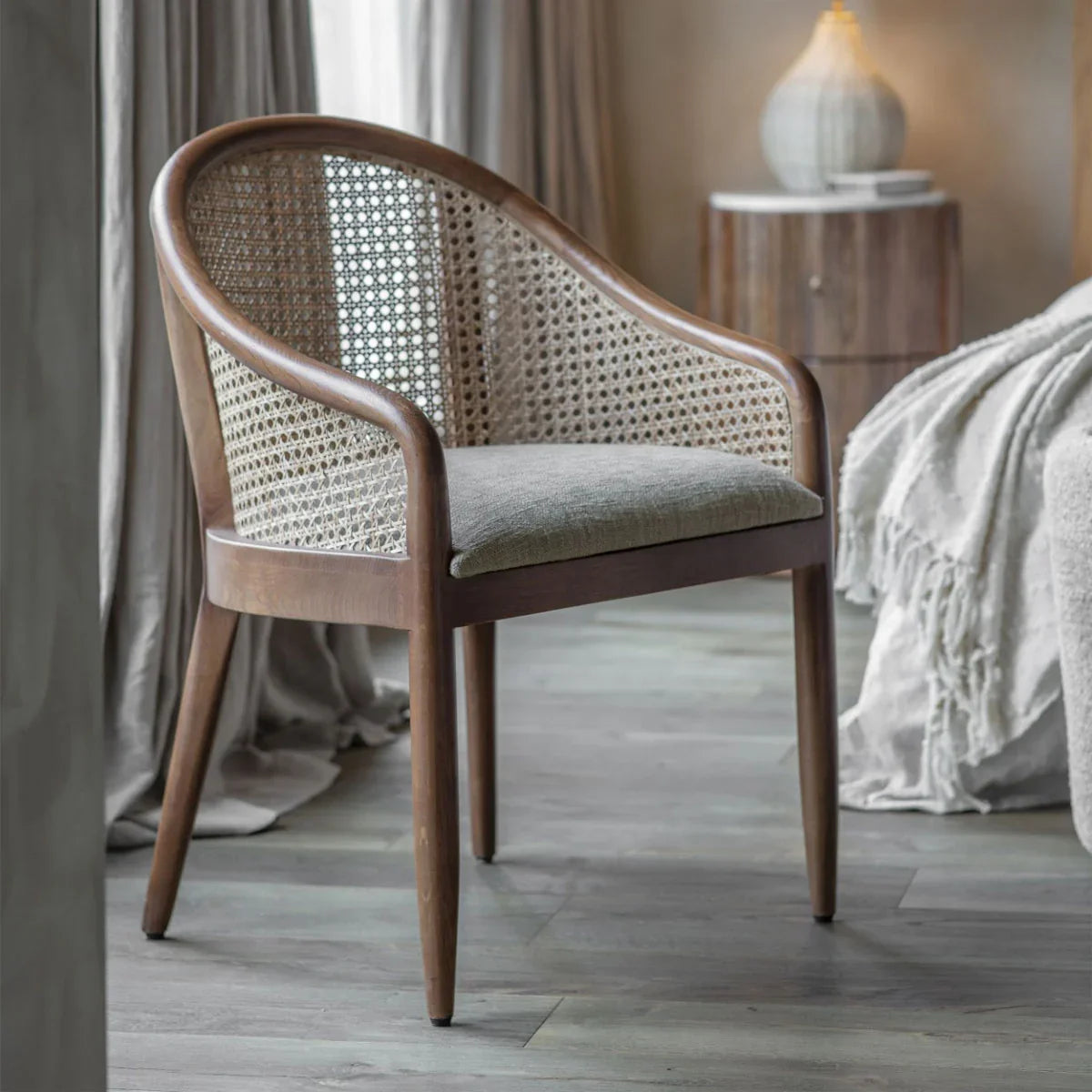 Carmel Oak Armchair With Cane and Upholstery - Courthouse Furniture