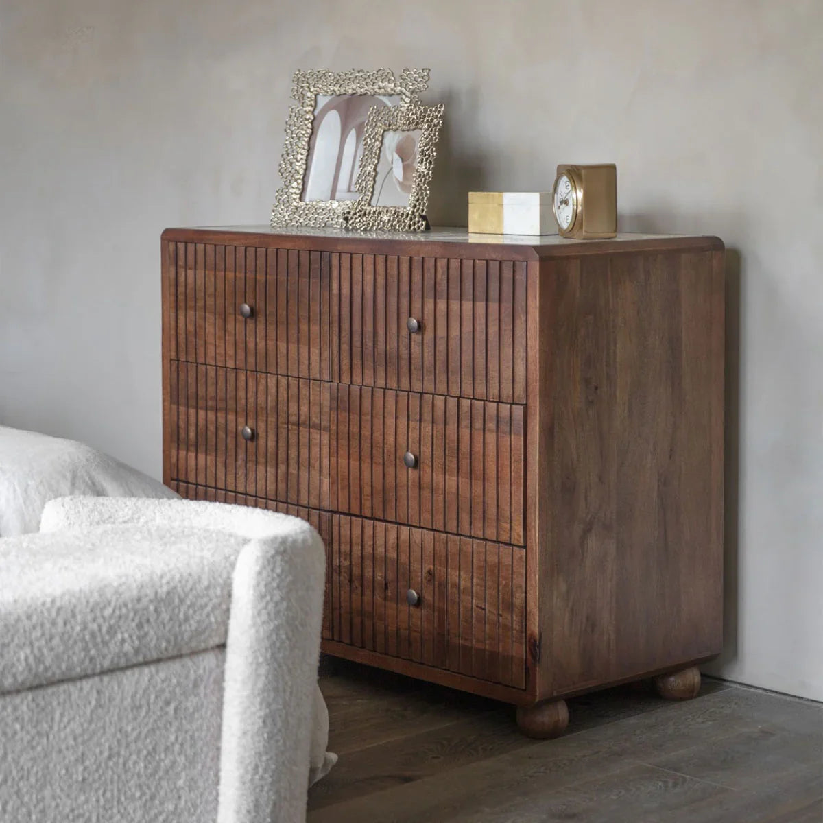 Carmel Wooden 6 Drawer Chest with Marble Top - Courthouse Furniture