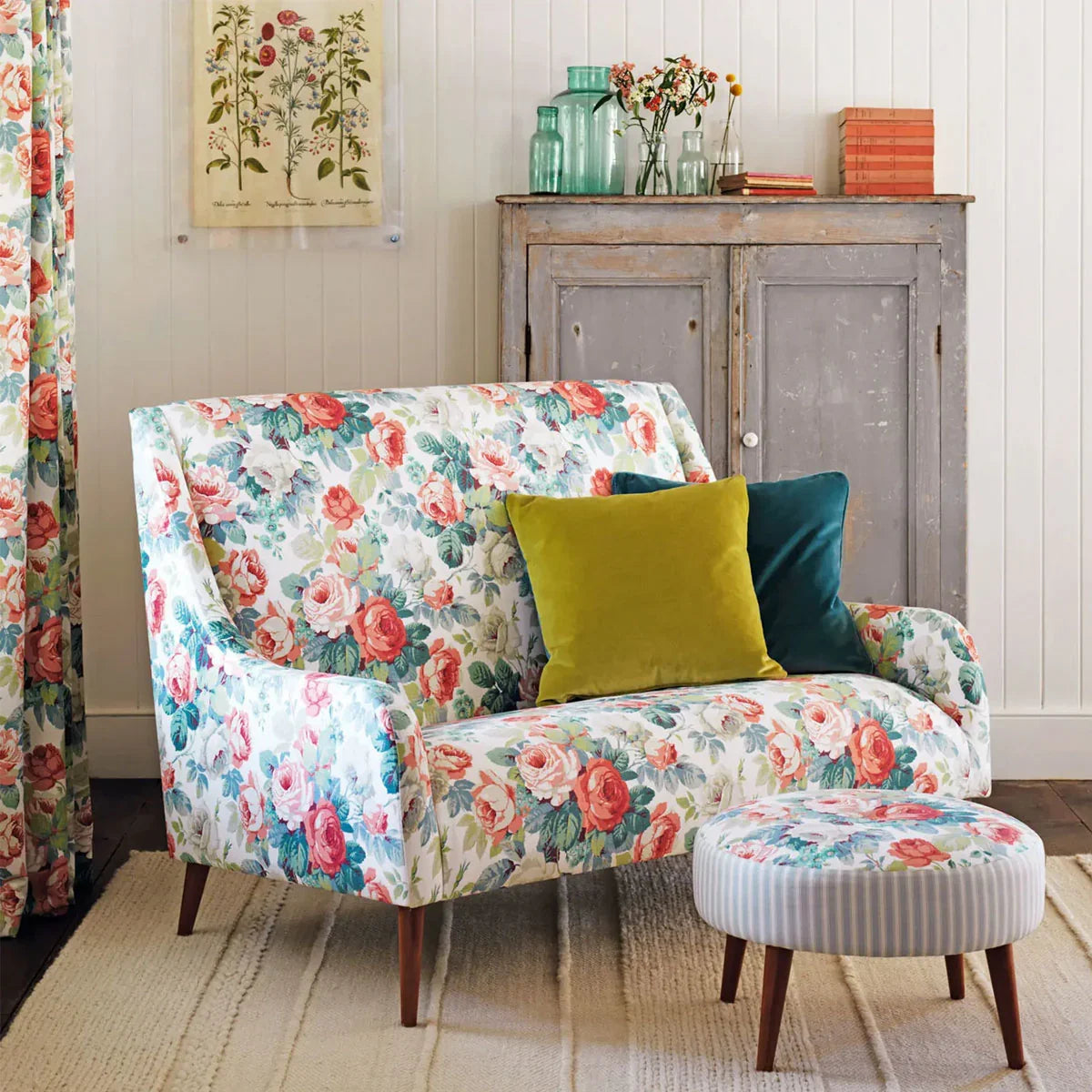 Chelsea Coral/Emerald Fabric - Sanderson