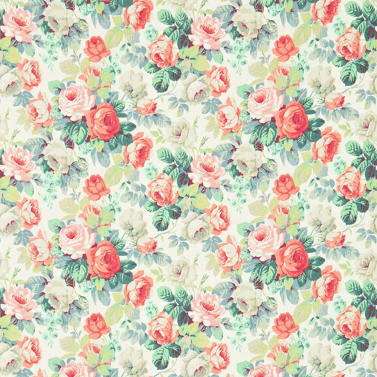 Chelsea Coral/Emerald Fabric - Sanderson