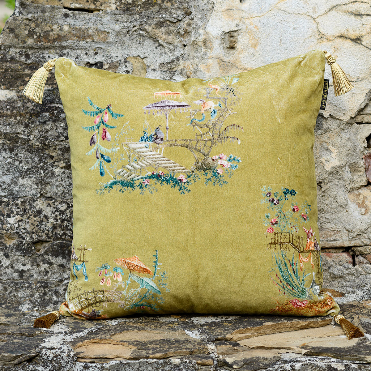 Chinoiserie Velvet Cushion - Mind The Gap