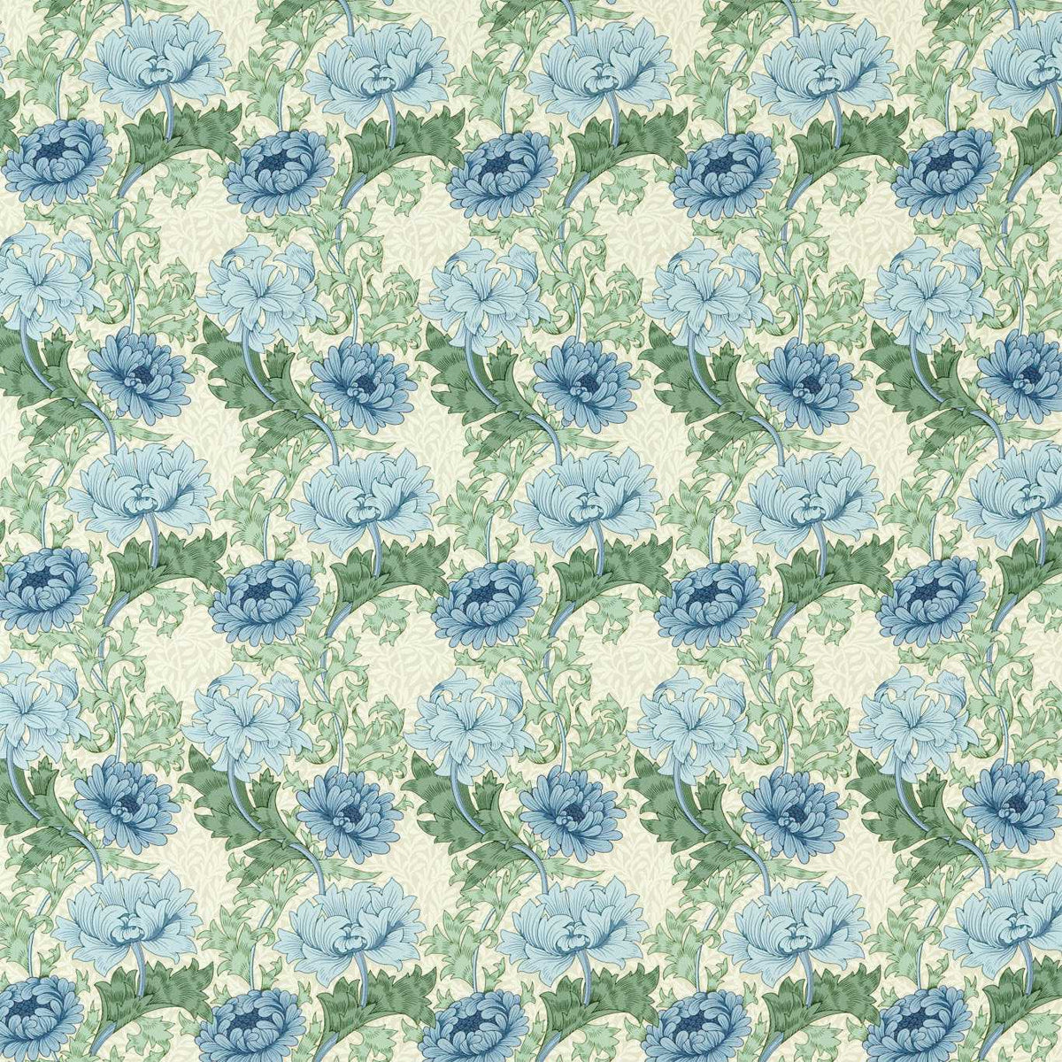 Morris &amp; Co &#39;Chrysanthemum - Indigo/Bayleaf&#39; Outdoor Fabric