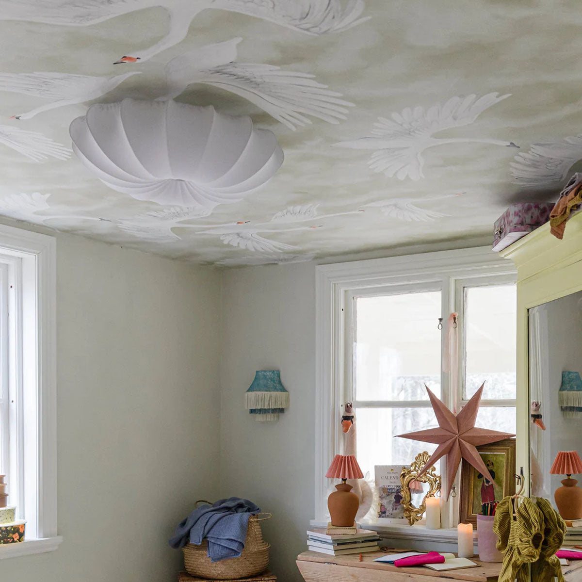 Clouds Swans Mural Wallpaper - Borastapeter