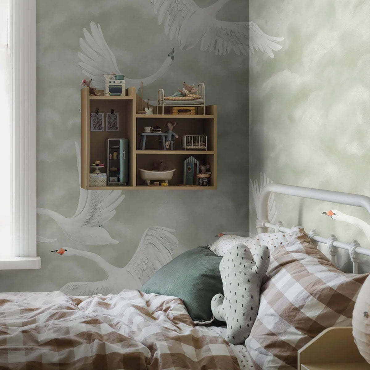 Clouds Swans Mural Wallpaper - Borastapeter