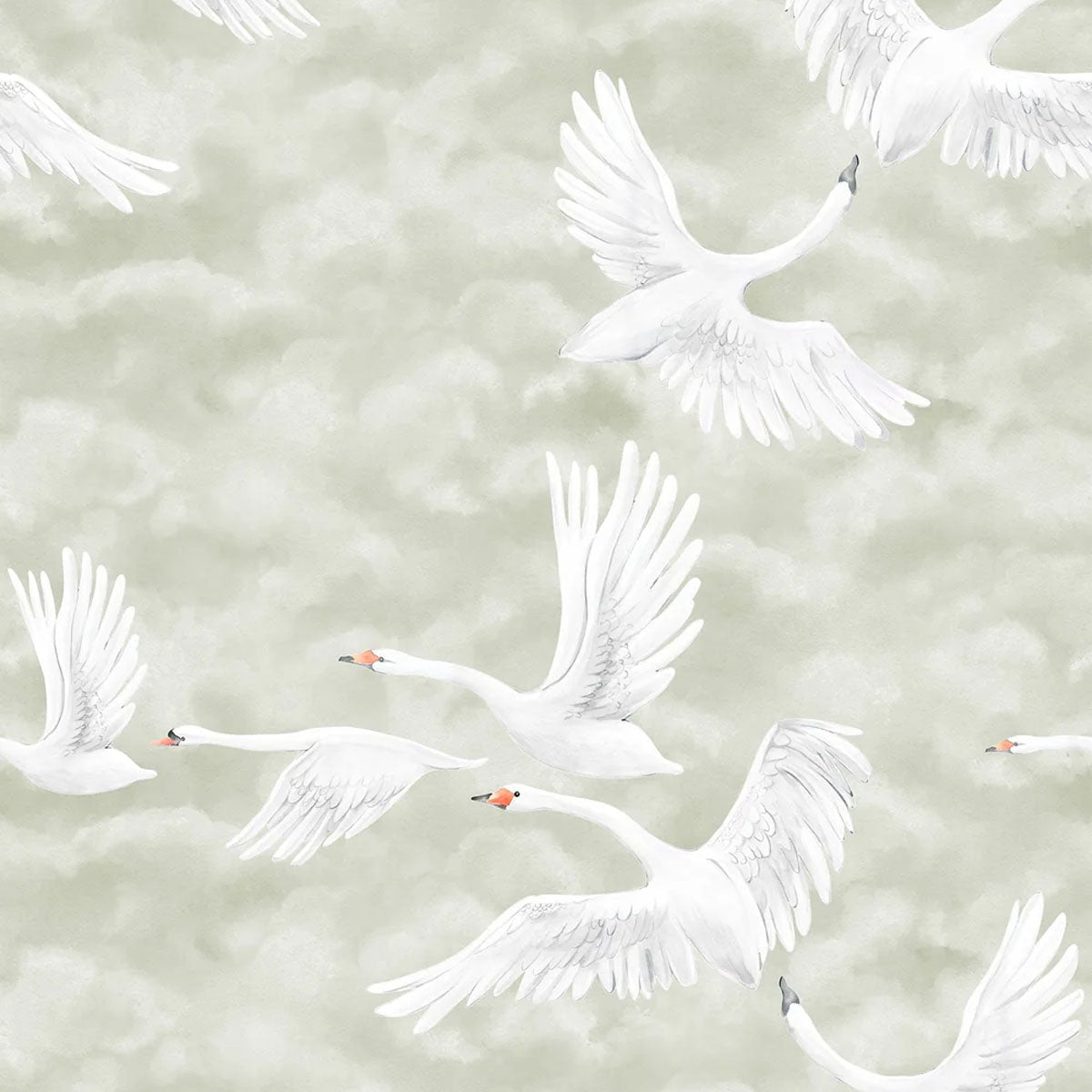 Clouds Swans Mural Wallpaper - Borastapeter