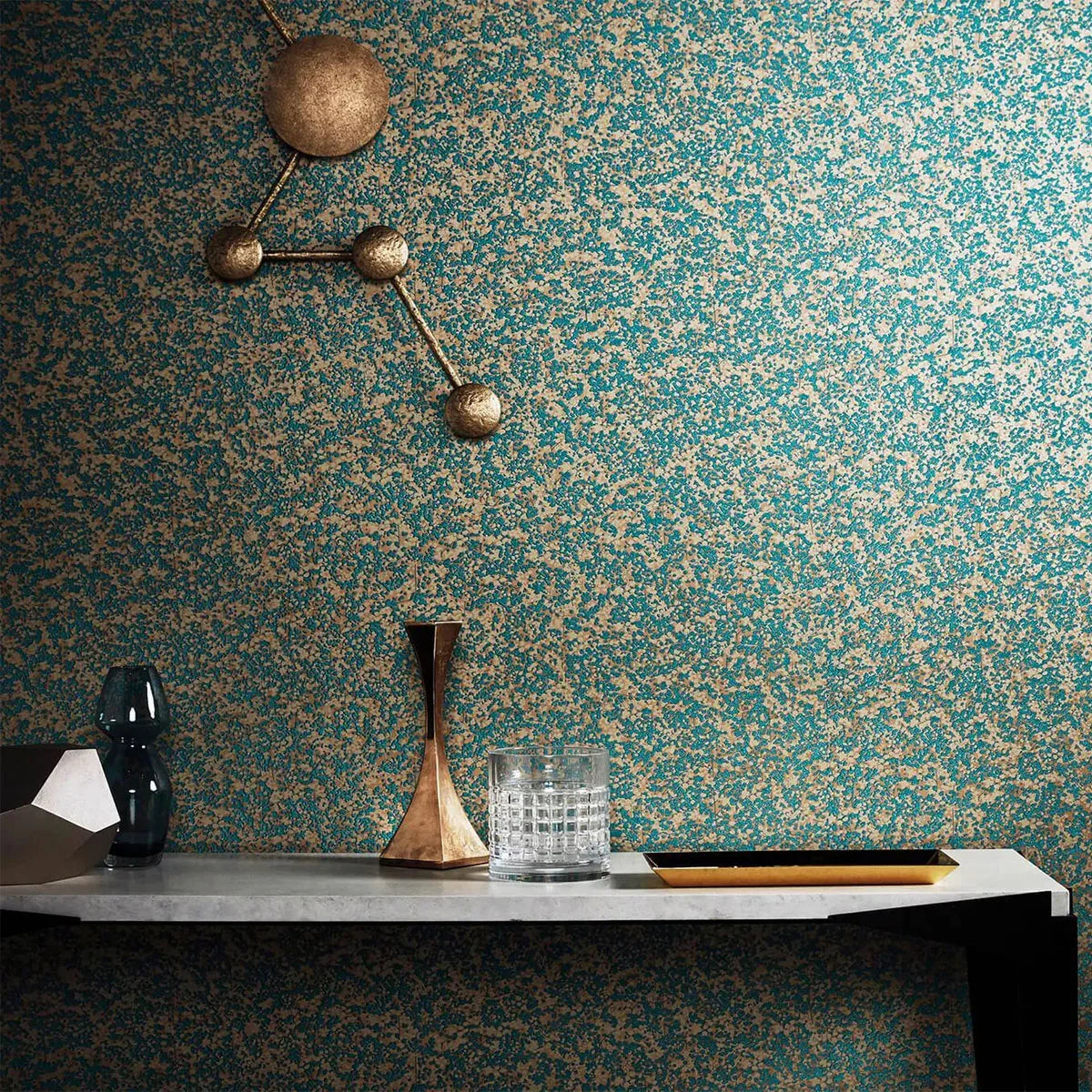 Coral Teal/Gold Wallpaper - Harlequin