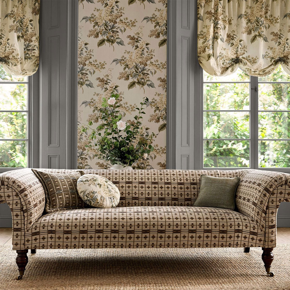 Sanderson Cotswold Check fabric – Linen/Muntjac (2)