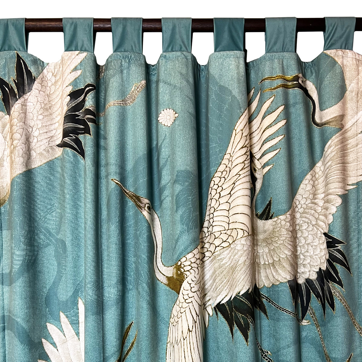 Crane Duck Egg Printed Velvet Panel Curtain
