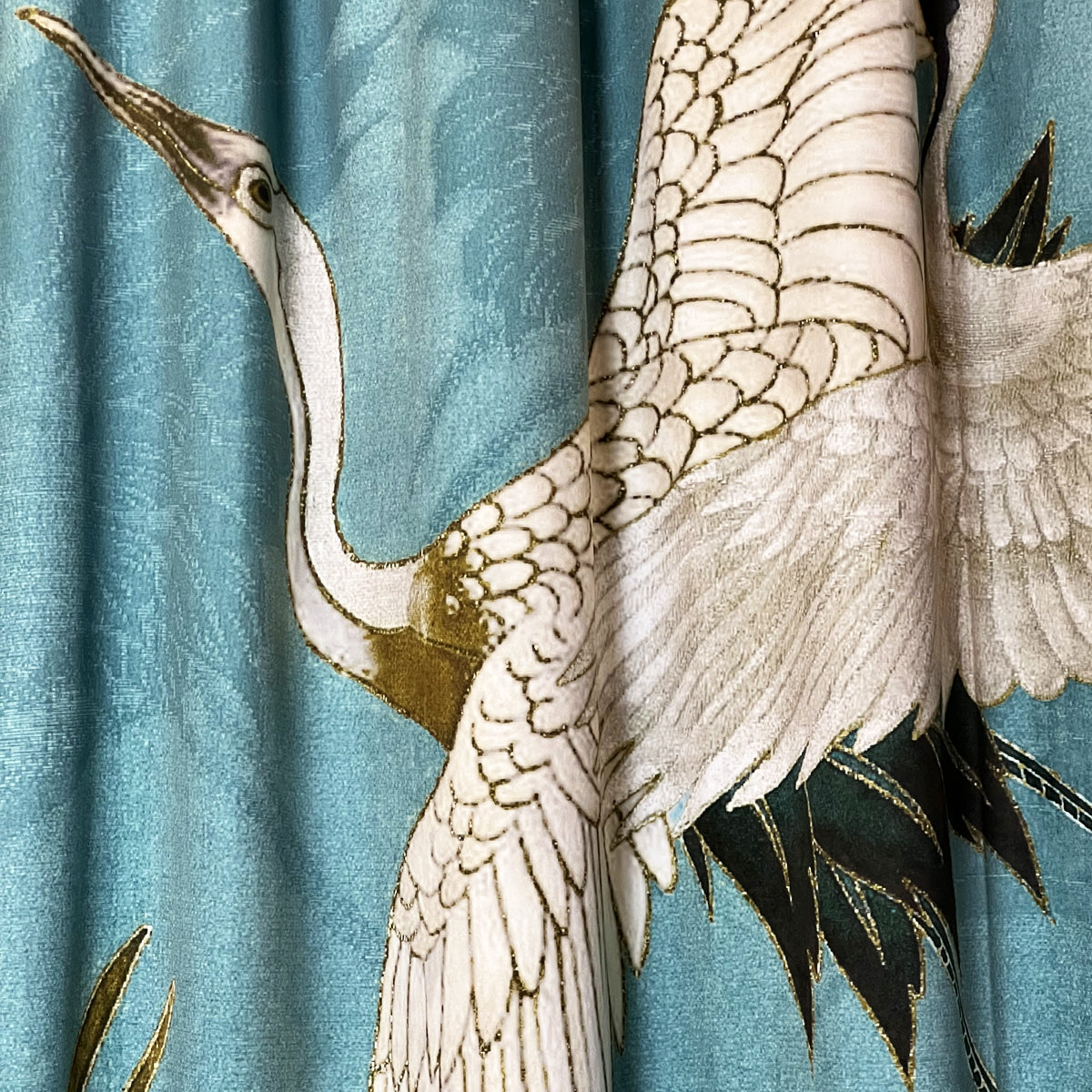 Crane Duck Egg Printed Velvet Panel Curtain