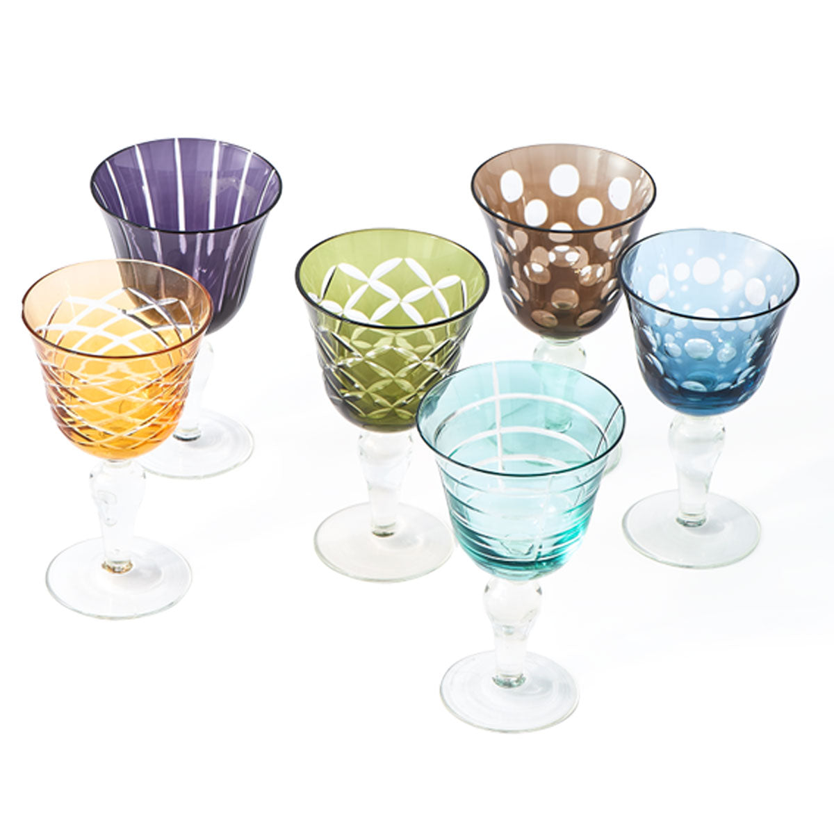 Cuttings Multicoloured Wine Glasses Set of 6 - Polspotten