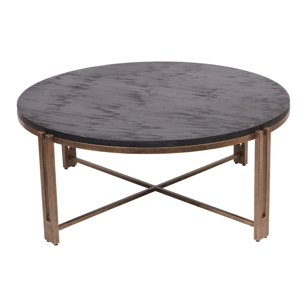 Dalston Black Sandblasted Wood and Champagne Frame Coffee Table - Courthouse Furniture
