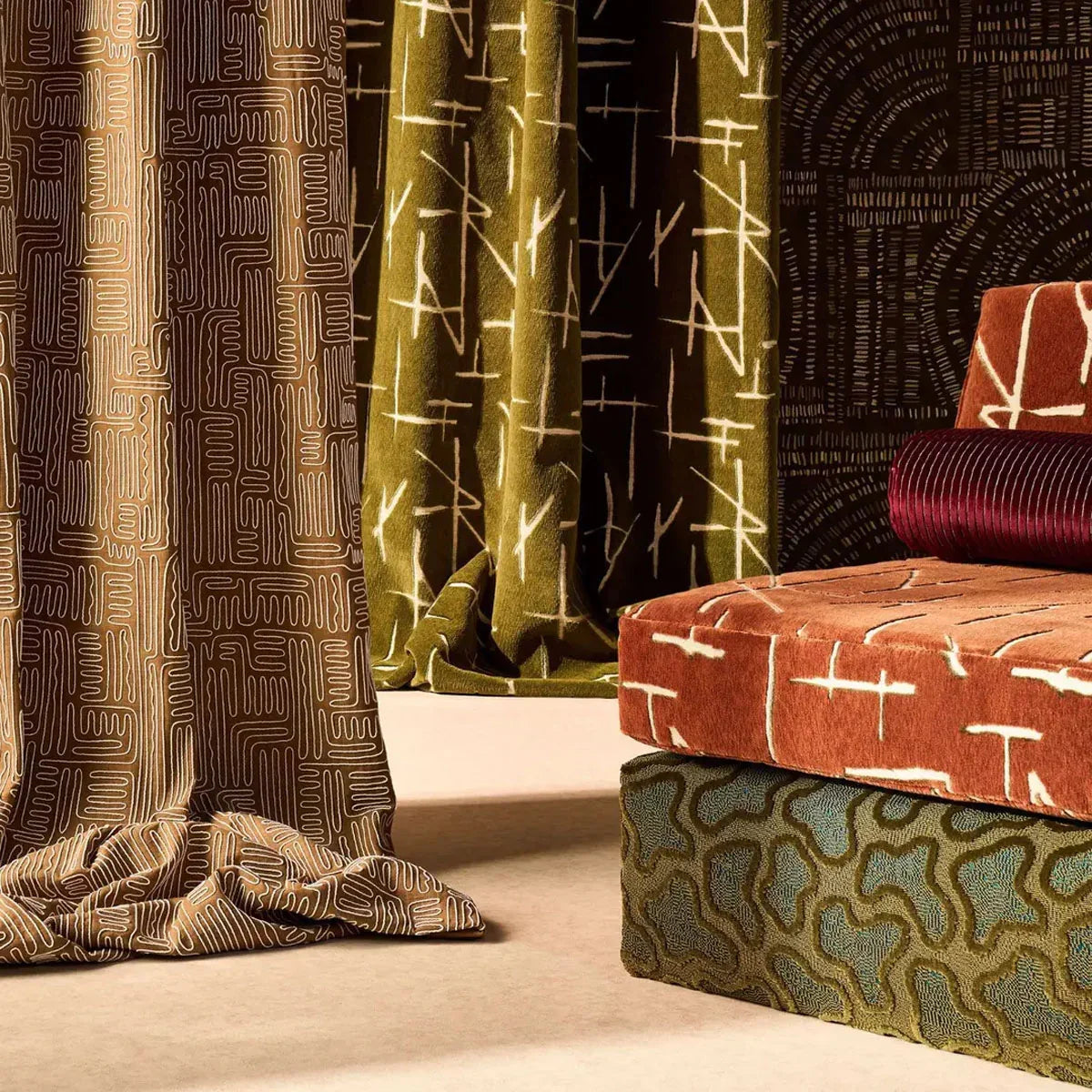 Dolmens Velvet Fabric - Harlequin