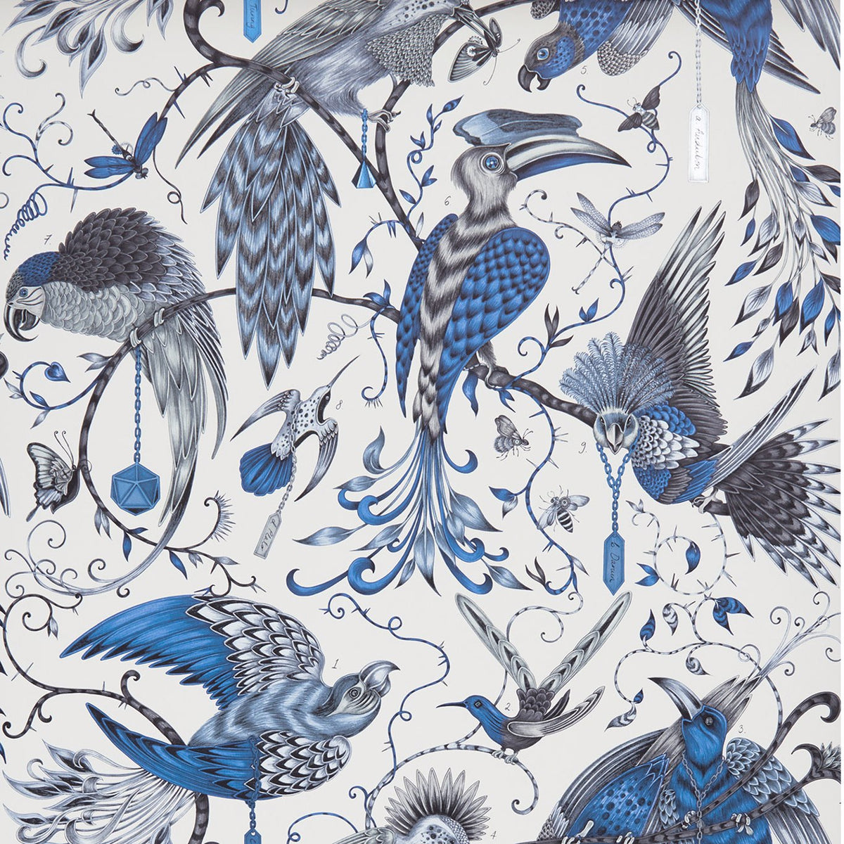 Clarke &amp; Clarke X Emma Shipley &#39;Audubon - Blue&#39; Wallpaper