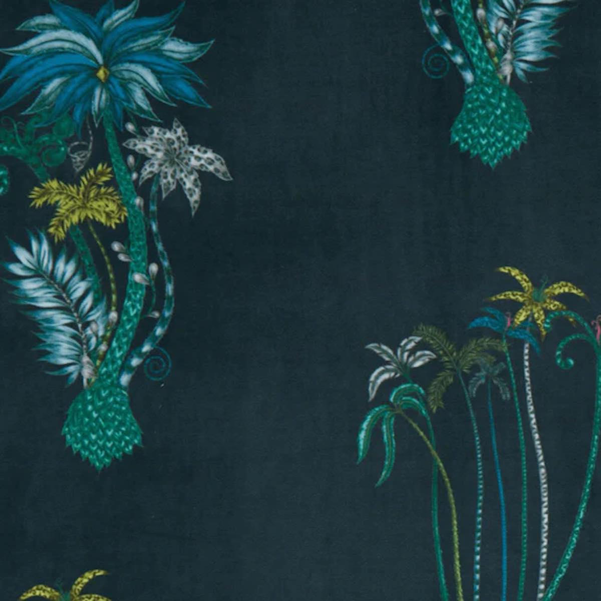 Clarke &amp; Clarke X Emma Shipley &#39;Jungle Palms Velvet - Navy&#39; Fabric
