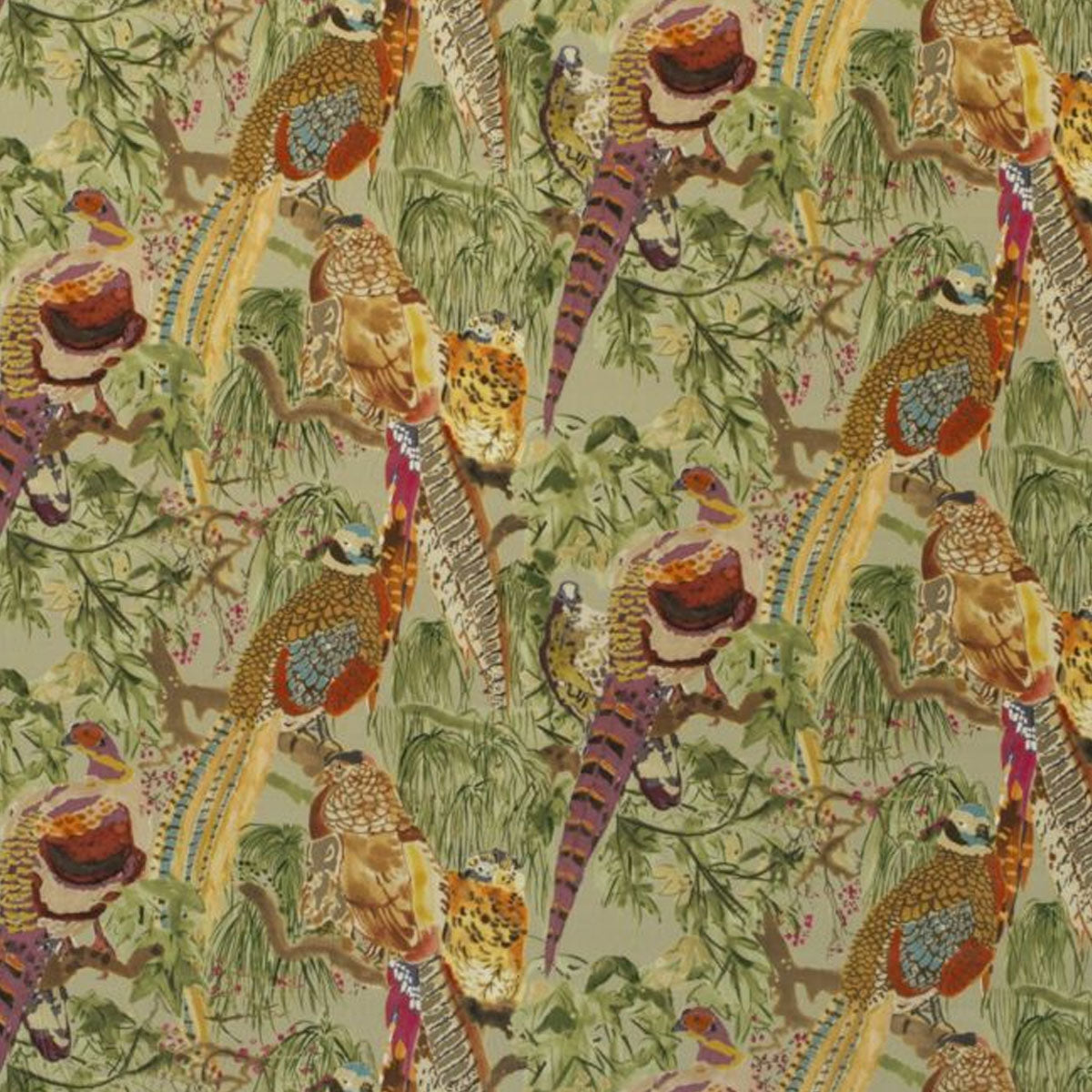 Mulberry Home Game Birds Velvet Fabric