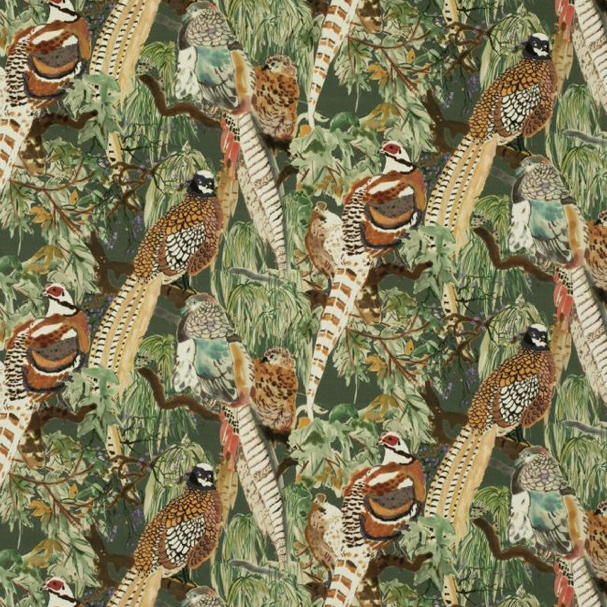 Mulberry Home Game Birds Velvet Fabric