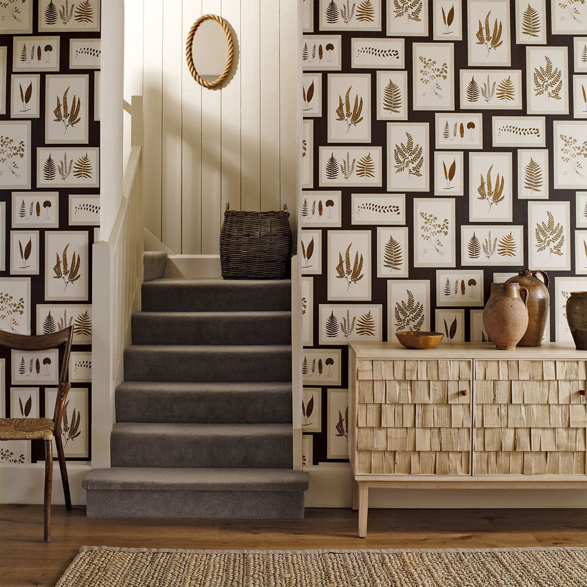 Fern Gallery Charcoal/Spice Wallpaper - Sanderson