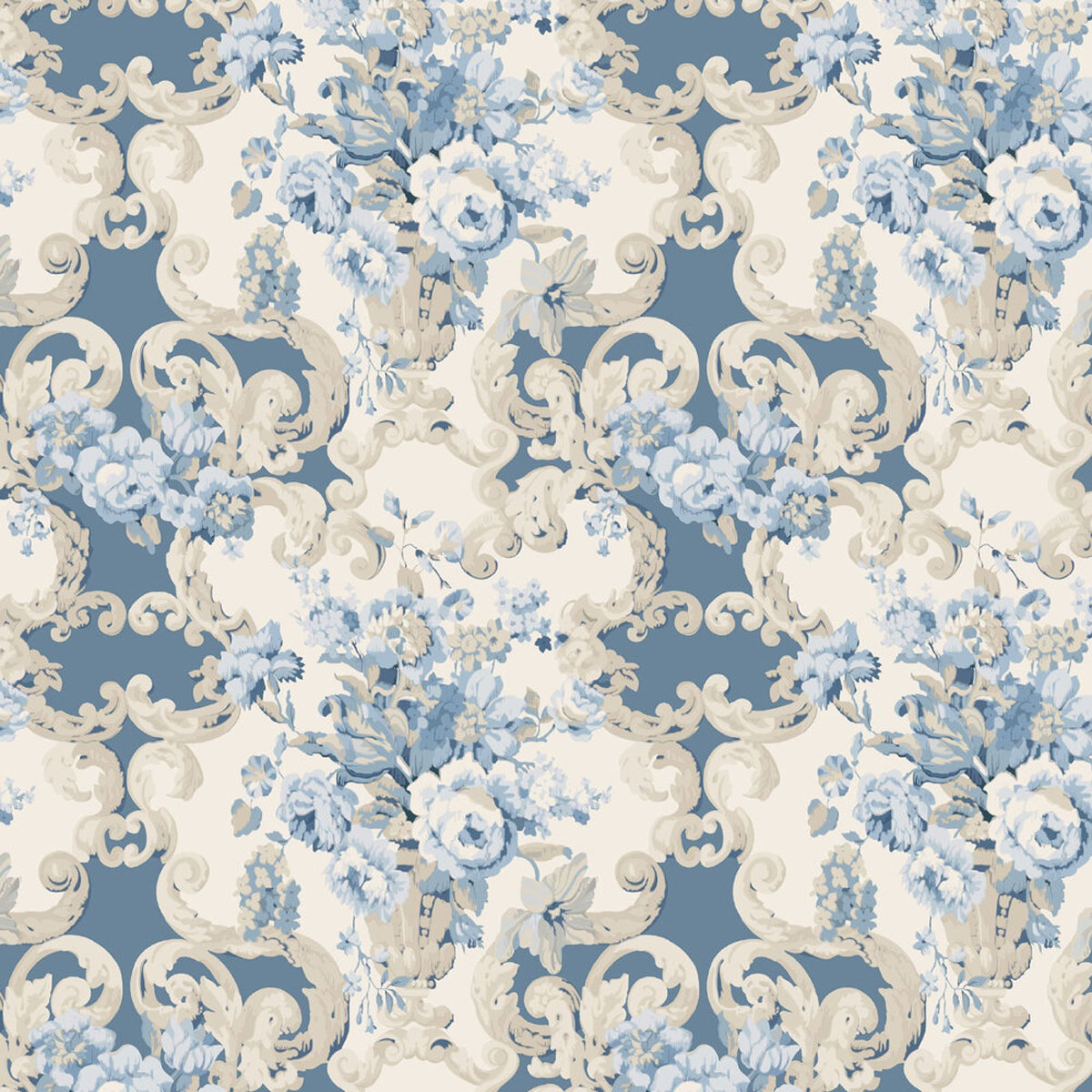 Mulberry Home &#39;Floral Rococo - Blue&#39; Wallpaper