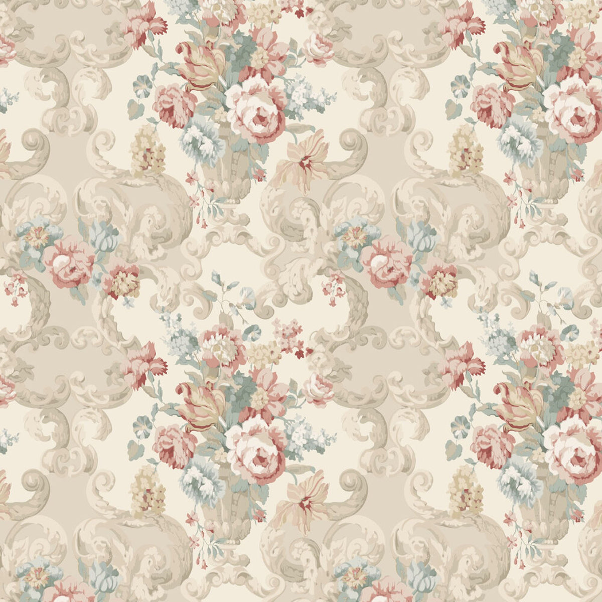 Mulberry Home &#39;Floral Rococo - Lovat/Red&#39; Wallpaper