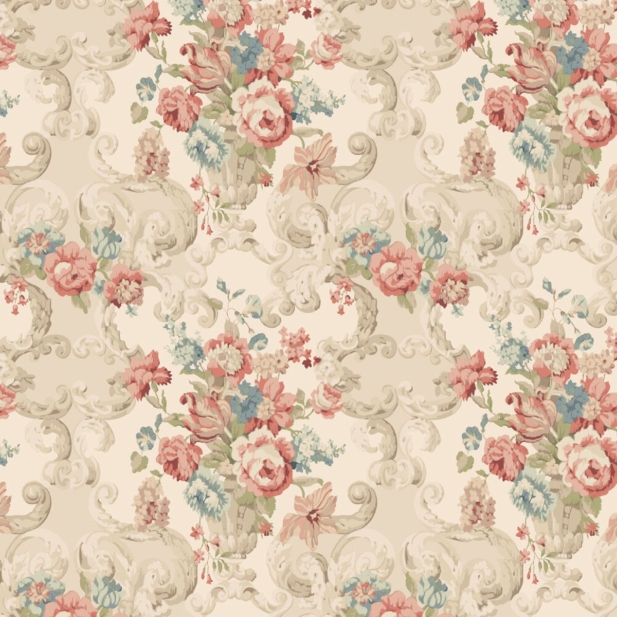Mulberry Home &#39;Floral Rococo - Red/Green&#39; Wallpaper