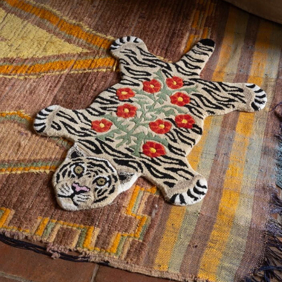 Floral White Tiger Rug Small - Doing Goods